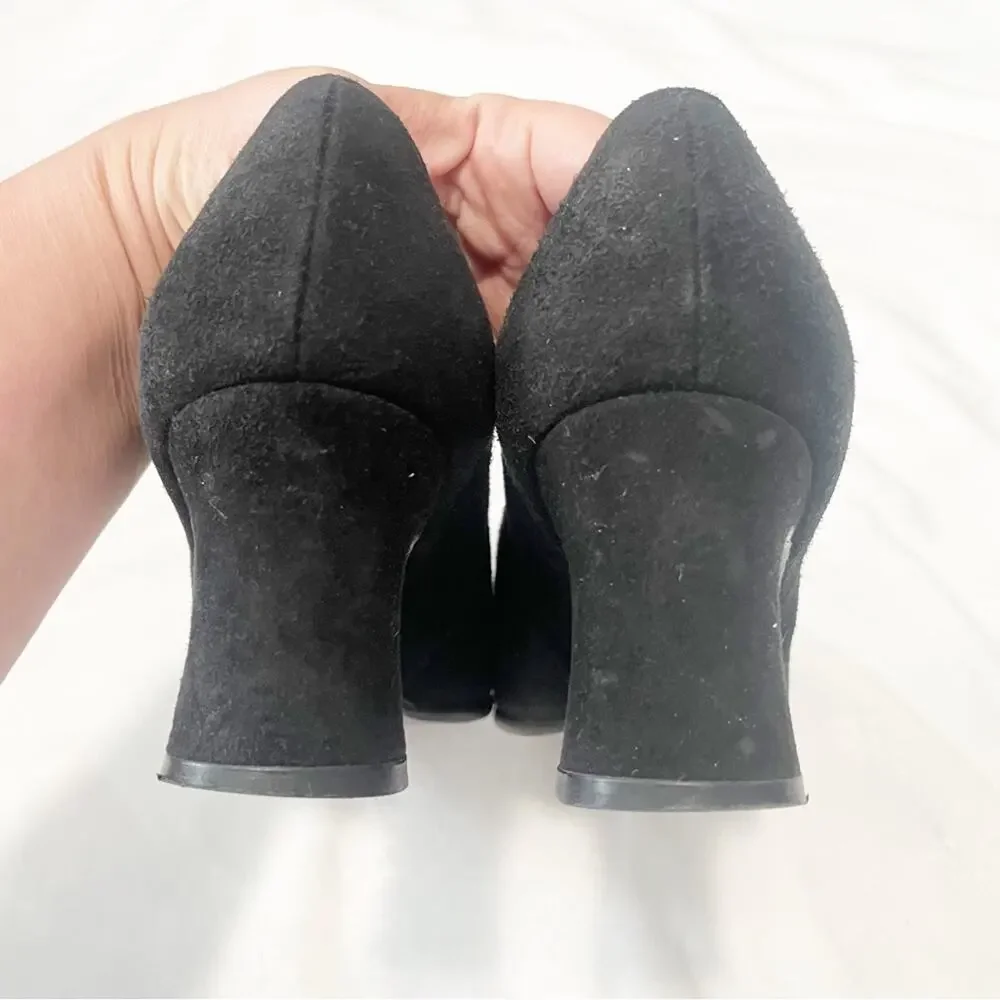 Stuart Weitzman black suede block heel shoes pumps size 6.5 bootie